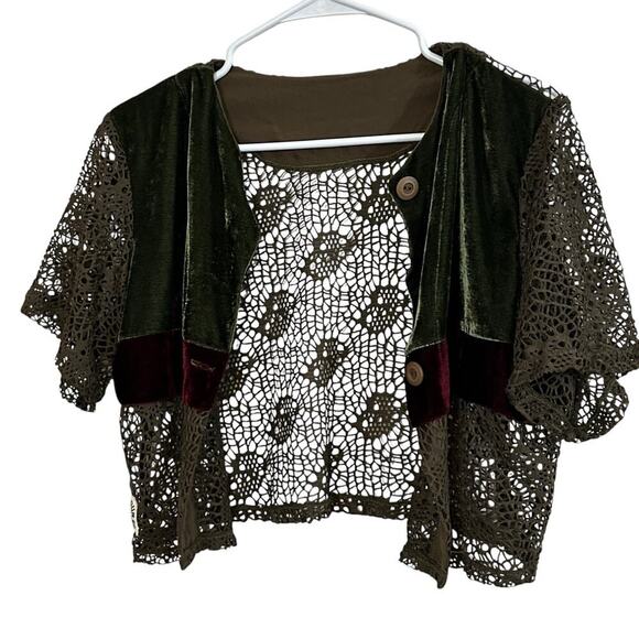 Open Knit Cardigan Womens Sz M Forrest goblin fairycore BoHo Festival velvet - Picture 4 of 9